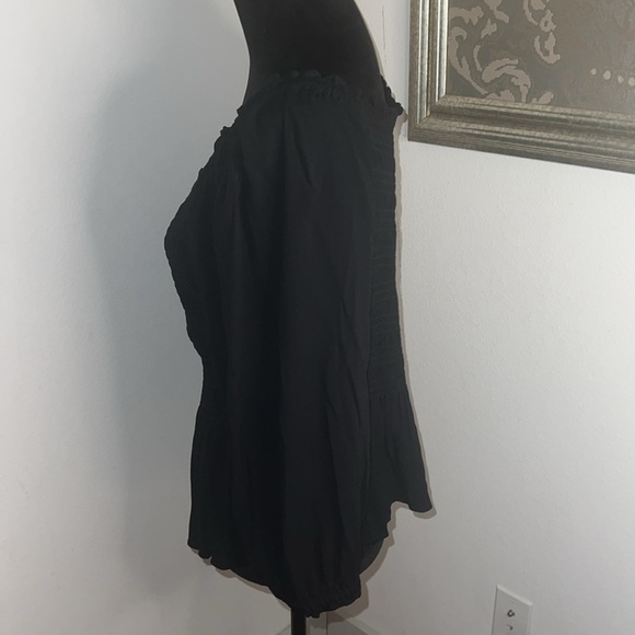 Ann Taylor black smocked puff sleeves square neck ruffle bottom sz M - Picture 7 of 10